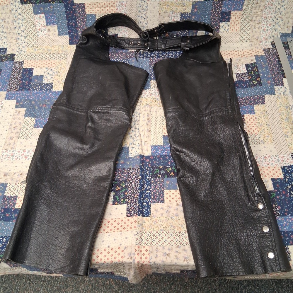 Leather Limited Black Motorcycle Chaps Size XL Adjustable Pebble Grain